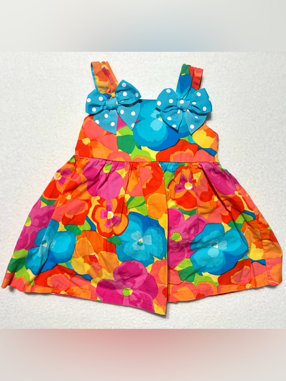 Jessica Ann Floral Dress With Bloomers Bow Accents 2 Pieces Baby Girl Size 12M